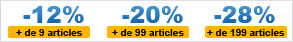 Prix d&eacute;gressifs sur l'ensemble de la commande : -12% pour plus de 10 articles, -20% pour plus de 99 articles, -28% pour plus de 199 articles